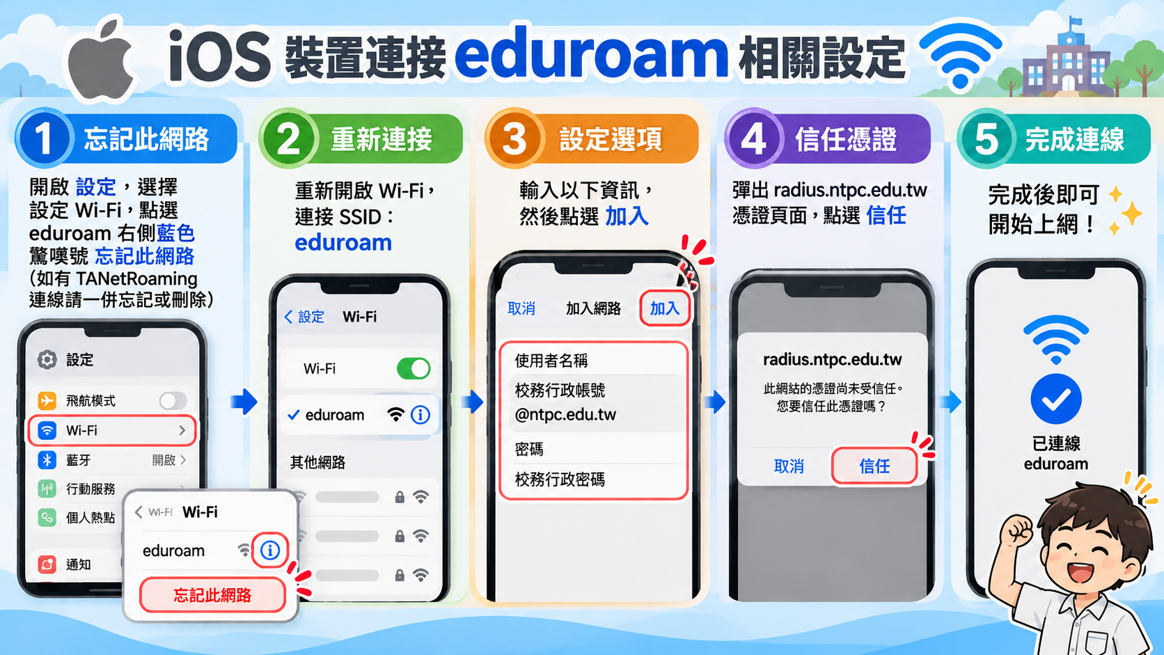 iOS 連接 eduroam 五步驟教學