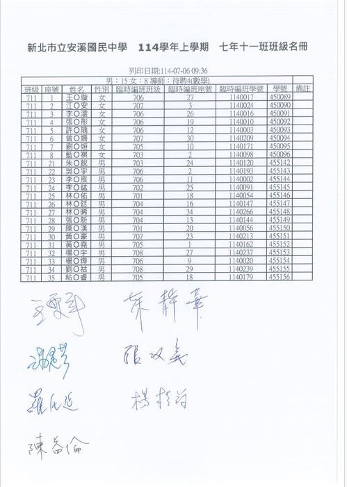 公告！！本校114學年度新生編班名單及導師名單~~圖片