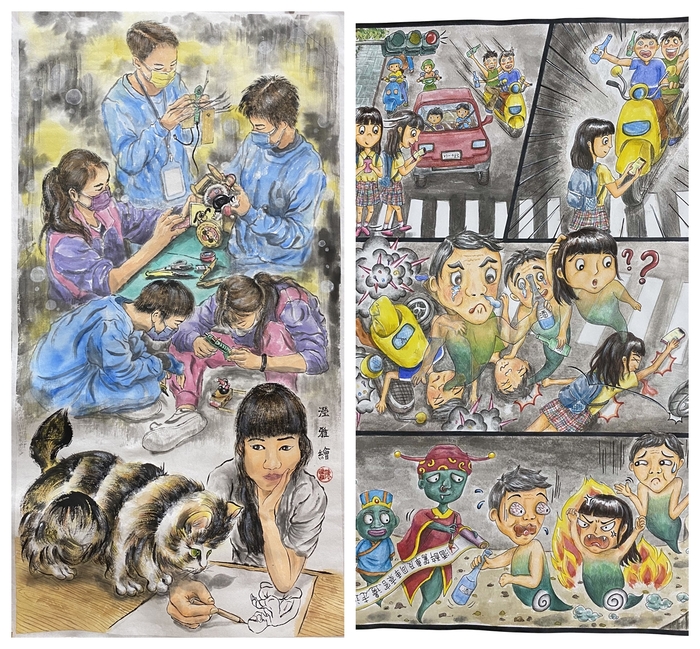 水墨畫獲第二名，作品名稱《記憶中的凝聚》、漫畫獲第三名，作品名稱《到底發生什麼事？》
